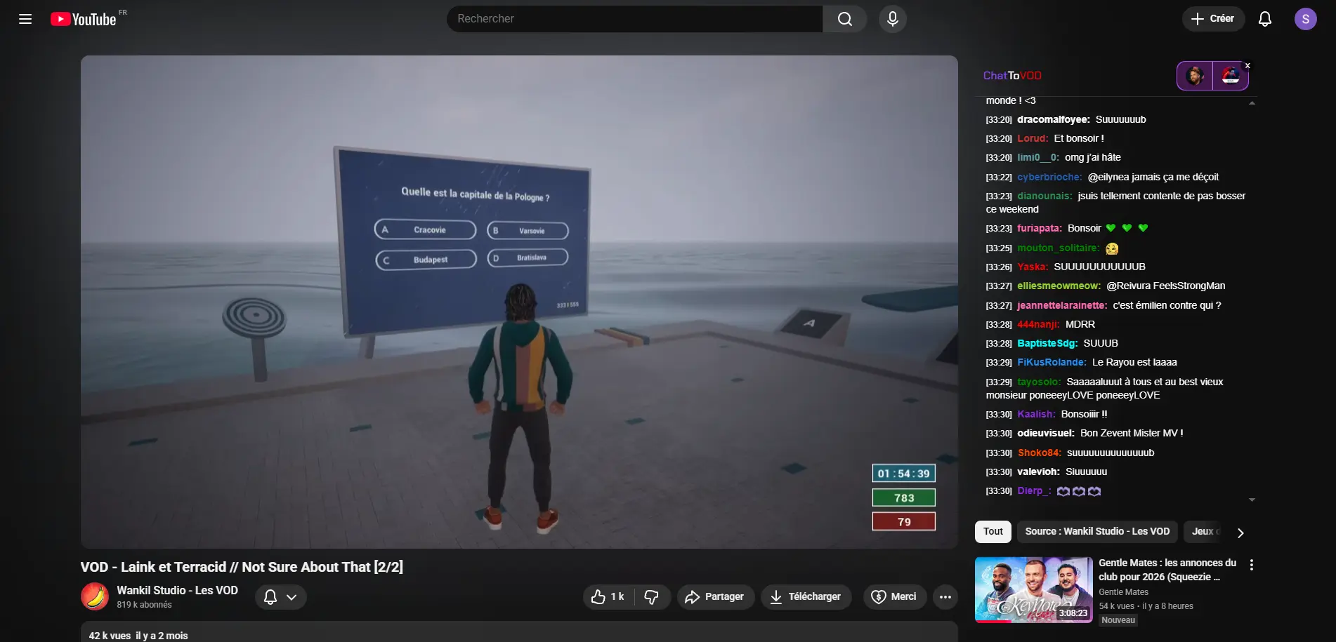 Capture : ChatToVOD affiché sur YouTube